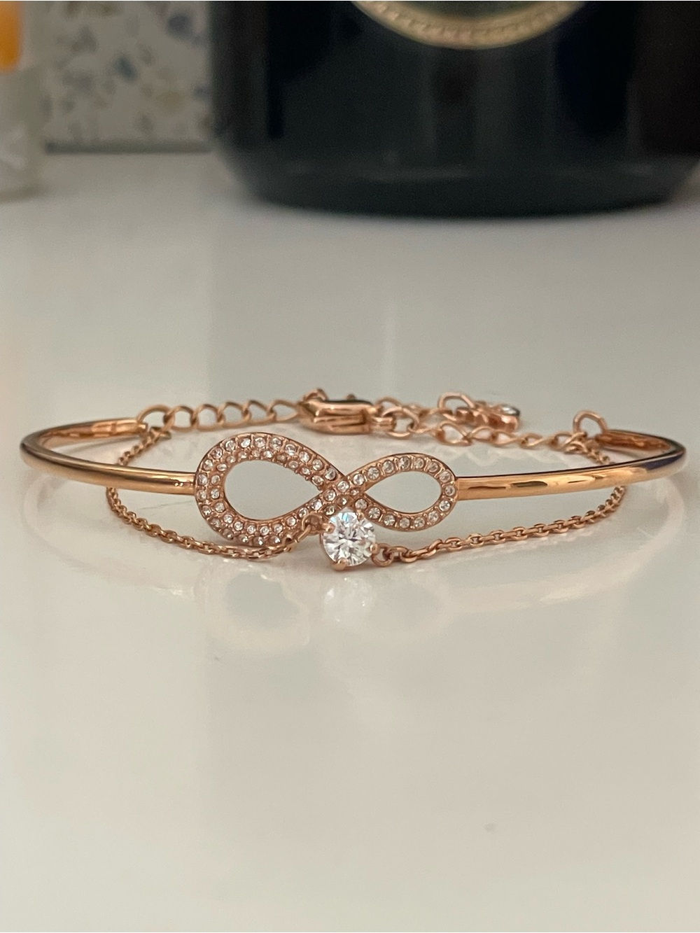 Swarovski Rose Gold Infinity Bracelet with Clear Crystal